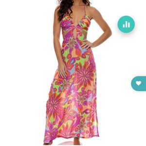 Luli Fama NWT bright colorful print maxi dress size S
